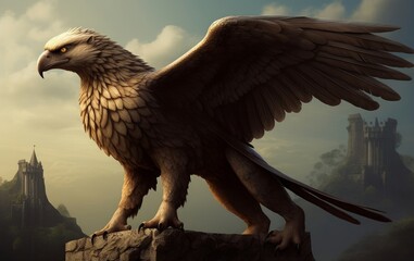 Generative AI illustration of legendary griffin also known as griffon or gryphon, Generative AI