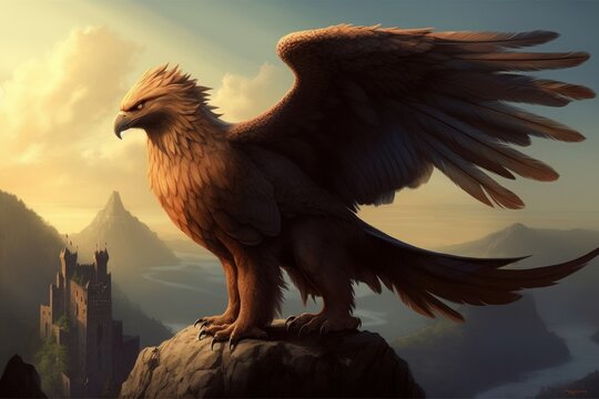 Generative AI illustration of legendary griffin also known as griffon or gryphon, Generative AI