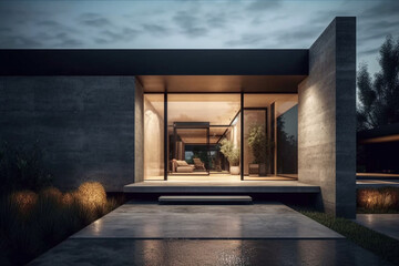 A minimalist house featuring a minimalist entrance with a striking architectural design, Minimalist House, 