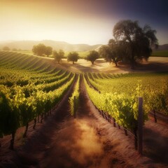 Illustration of beautiful wineyard in Sonoma Country, California, USA, Generative AI