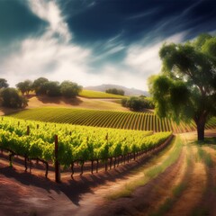 Fototapeta premium Illustration of beautiful wineyard in Sonoma Country, California, USA, Generative AI