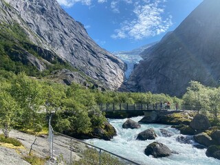 Fototapeta na wymiar Briksdal glacier and its surroundings, Norway.