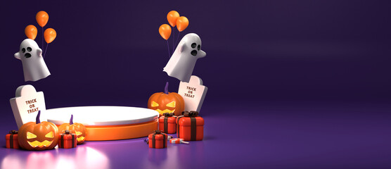3d rendering of horizontal poster and banner for Halloween with copy space area