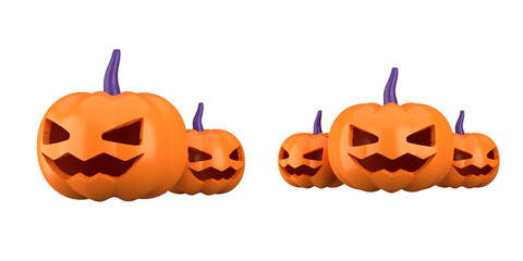 Halloween 3d icons of pumpkins, ghost, gifts isolated on white background. 3d rendering