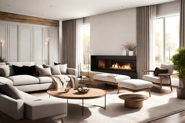 Naklejka na ściany i meble living room with fire place