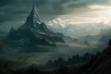 Concept art illustration of lonely mountain from hobbit desolation of smaug novel, Generative AI