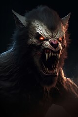 Generative AI illustration of scary werewolf, Generative AI