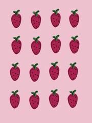 drawing illustration of strawberries with pattern on pink background