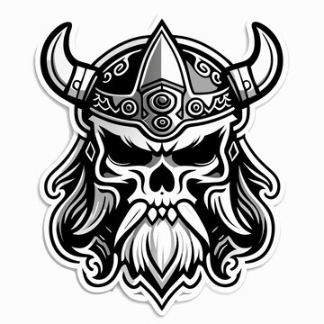 Gothic viking skull with horned helmet vector illustration.