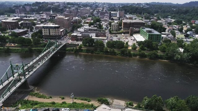 Aerial view of Easton PA and Delaware River circling the city