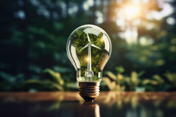 Green eco friendly lightbulb, green energy innovation concept, Generative AI