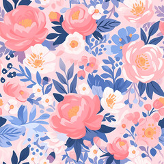 Fototapeta na wymiar Colorful Floral Flower Seamless Pattern Wallpaper Background
