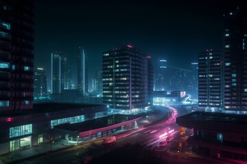 Fototapeta premium Concept art illustration of cybernku city at night, Generative AI