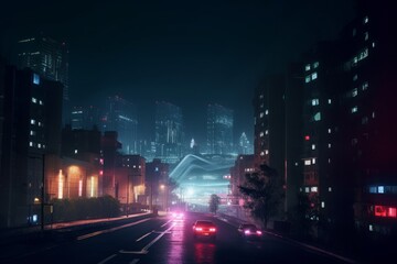 Obraz premium Concept art illustration of cybernku city at night, Generative AI