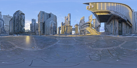 industrial sci fi 360° vr futuristic environment equirectangular 3d render