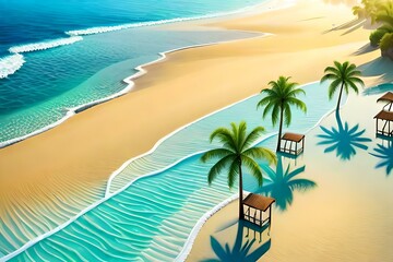 Fototapeta na wymiar Aerial view of sea beach with palm trees.