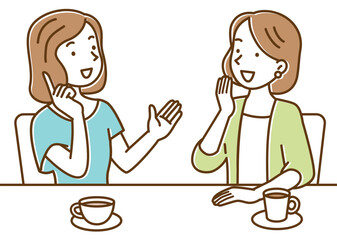 楽しくおしゃべりをしながら女性2人でティータイム
