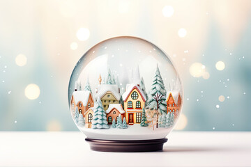 Fototapeta na wymiar Christmas snow globe with snowy trees and house