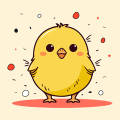 Vector Illustartion of cute yellow little cartoon chick isolated  on background. Funny farm bird design, cartoon or comic style, logo, card
