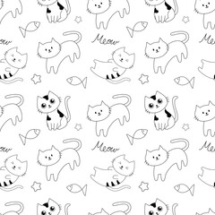Cute cat cartoon seamless pattern background for illustration, kids, wallpaper, wrapping