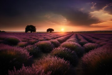 Beautiful lavender field at sunset ai generated