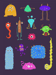 Vector graphics. Collection of monster characters. Children's characters. Set of monsters