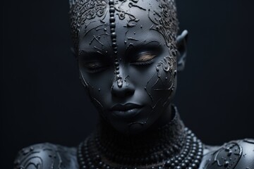 Black dark cement woman ai generated