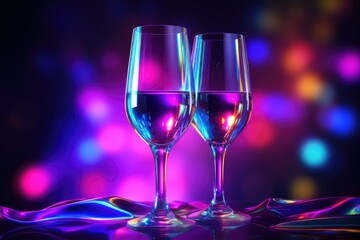 Party background, bottle of champagne and glasses 