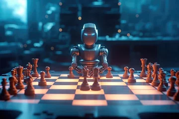 Poster Robot ai strategy play chess game chessboard © Tymofii