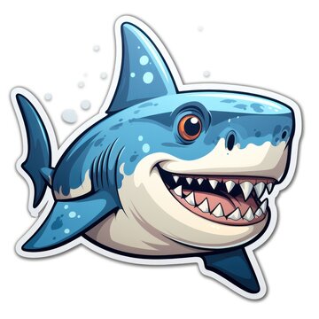 shark cartoon isolated on white . sticker 
