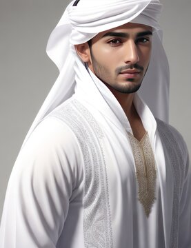 an arab man with white outfit
