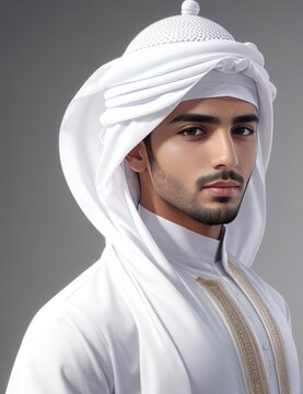 an arab man with white outfit