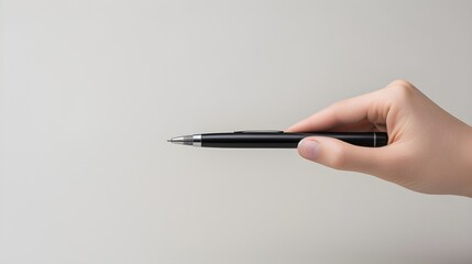 Person's hand holding a sleek black pen with a silver cap