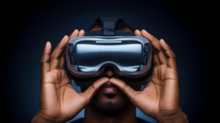 Hands holding a virtual reality headset