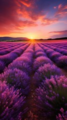 Beautiful lavender field at sunset
