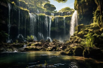  Breathtaking Waterfall Surrounded By Lush Forest, Generative AI 