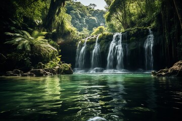  Breathtaking Waterfall Surrounded By Lush Forest, Generative AI 