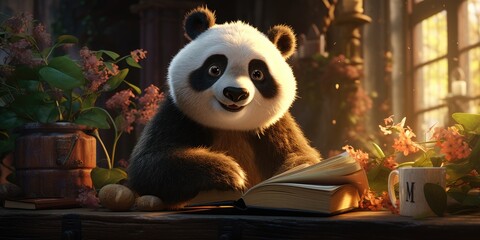 Fantastic panda in a fairytale style