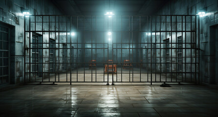 An empty cell with steel bars.