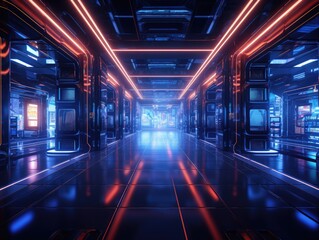 Futuristic server room with neon lights