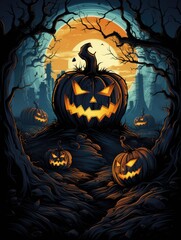 Halloween poster with scary pumpkins