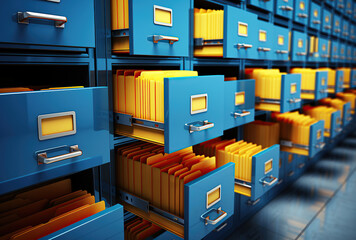 Close-up image of a file cabinet with colorful folders.