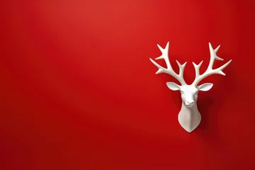 Fototapeten Reindeer antlers with star on red background ai generated © Tymofii