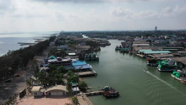 aerial view of rayong river eastern of thailand