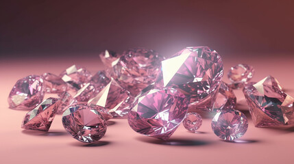 Glittering diamond gems, Solid pink background, 