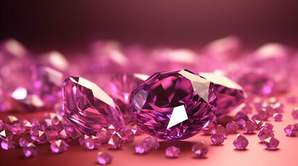 Glittering diamond gems, Solid pink background, 