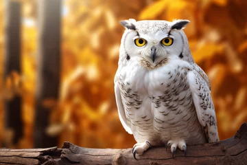 Foto op Canvas white owl with nature background style with autum © wendi