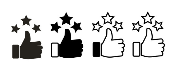 Thumb up with star icon in filled, thin line, outline and stroke style. Vector illustration