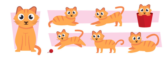 pets, kittens set. home cute animals, cartoon flat cats set, cats in different poses. vector cartoon isolated characters set.