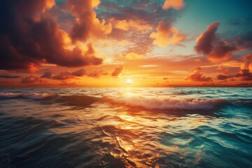 Naklejka na ściany i meble Golden Sunrise Casting Its Rays Over The Ocean, Generative AI